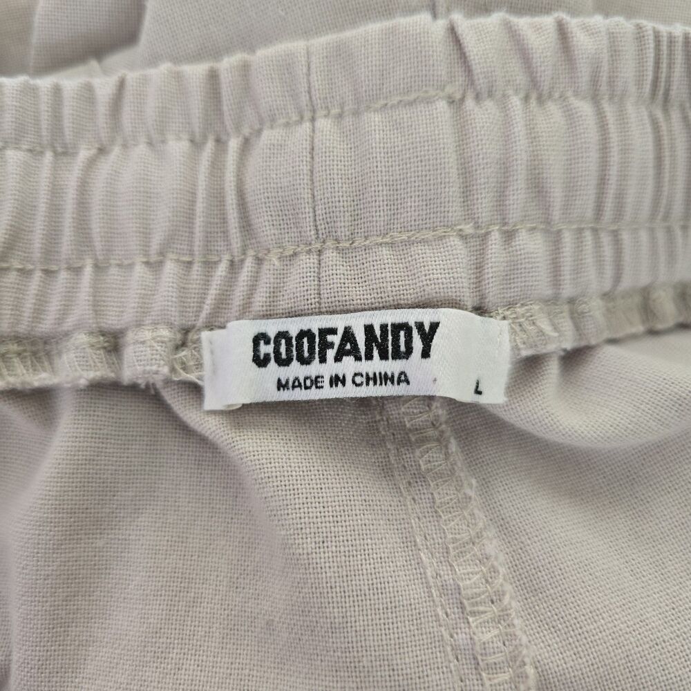 Coofandy Men's Linen Blend Elastic Waist Straight Leg Casual Pants Size L Ivory - Picture 3 of 8